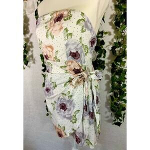 Elle Rae White Floral Strapless side tie Mini Dress Women's size Large NWT
